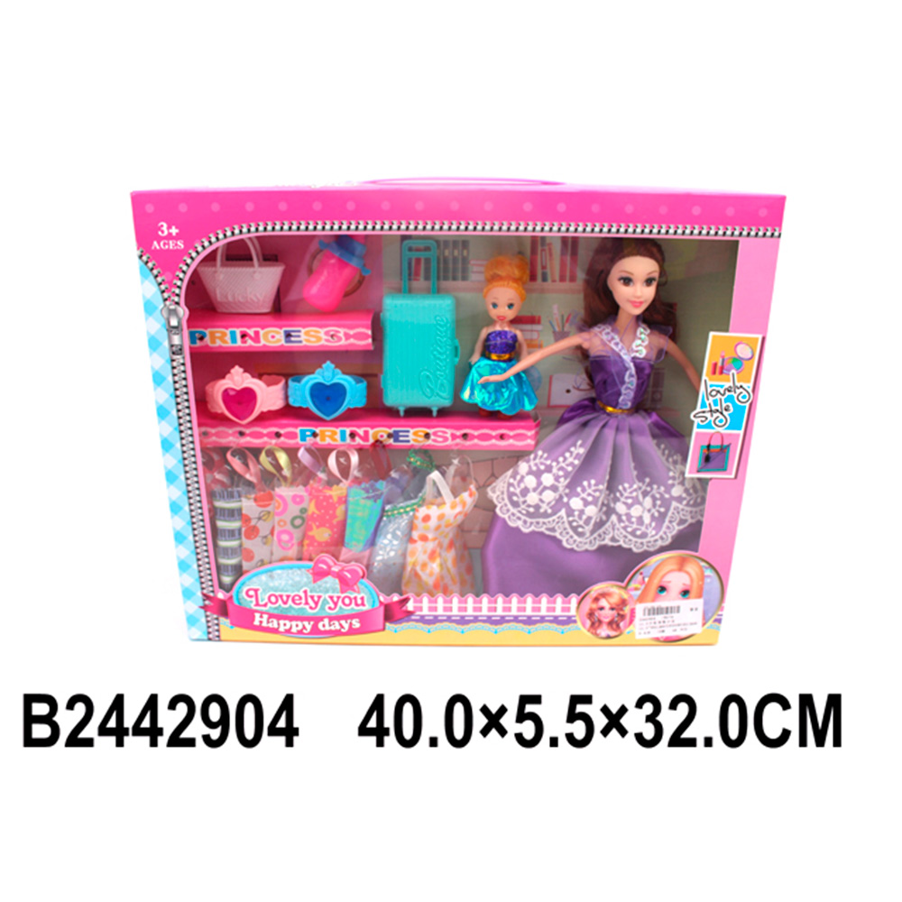 Кукла 827A с дочкой, набором платьев и аксесс. в кор.