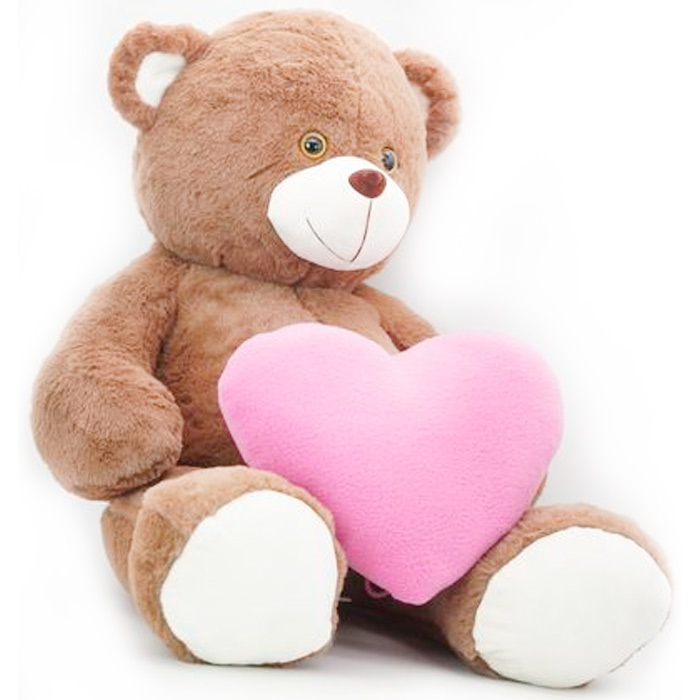 Мягкая игрушка Медведь Виктор 50/70 см коричневый с большим розовым сердцем 0952450