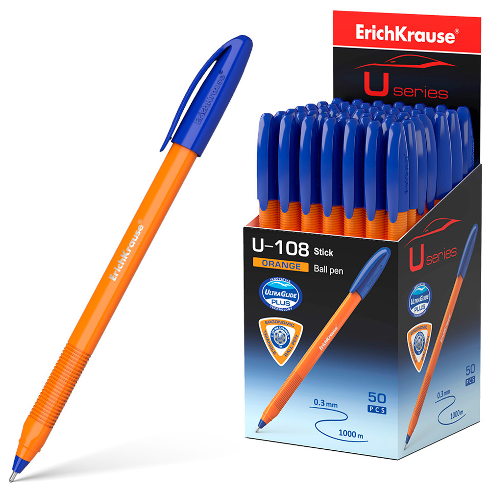 Ручка шарик синий U-108 Stick Orange 1.0, Ultra Glide Technology 47582 /Erich Krause/