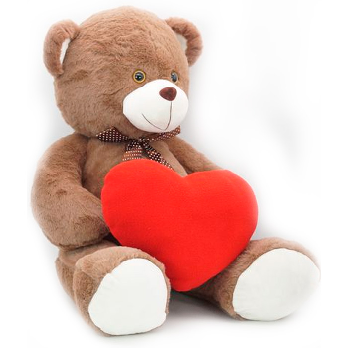 Мягкая игрушка Медведь Виктор  50/70 см коричневый с большим красным флисовым сердцем 0952450