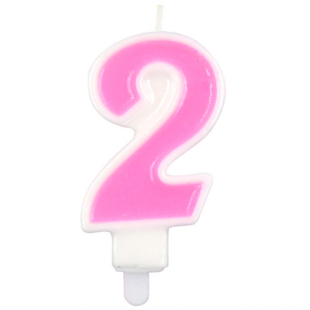 Свеча для торта Цифра "2" Веселая вечеринка розовый L0282-P