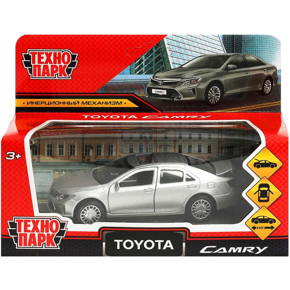 Модель CAMRY-12-SR TOYOTA CAMRY 12 см, двери, багаж, инерц. серебристый Технопарк в кор.