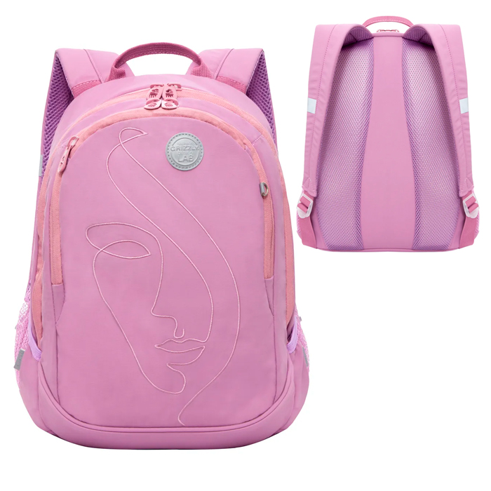 Рюкзак школьный Grizzly, 29*40*20см, 2 отдел, 3 кармана, анатомическая спинка, розовый 335514