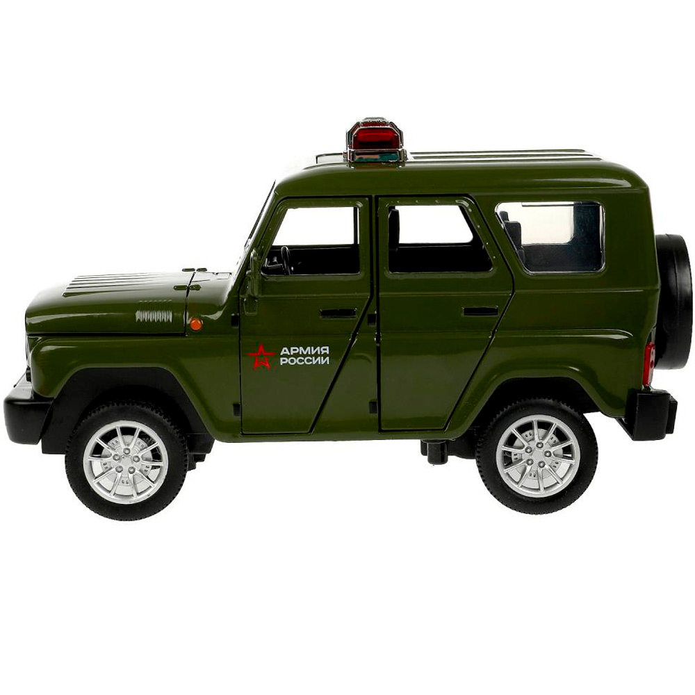 Модель HUNTER-124SL-GNAR UAZ ХАНТЕР АРМИЯ РОССИИ 17 см, двер, инер, зел, Технопарк в коробке