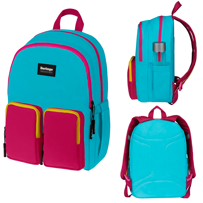 Рюкзак Berlingo Color blocks "Blue fuxia" 39*28*17см, 2 отдел, 4 кармана, уплотненная спинка 336386 Новый ОПТ