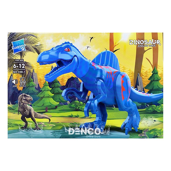 Конструктор 048-1 Динозавр голубой на батарейках звук в коробке