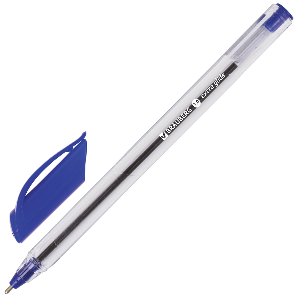 Ручка шарик синий на масл. основе 1мм, линия 0,5мм, трехгран. Extra Glide 141700 BRAUBERG 
