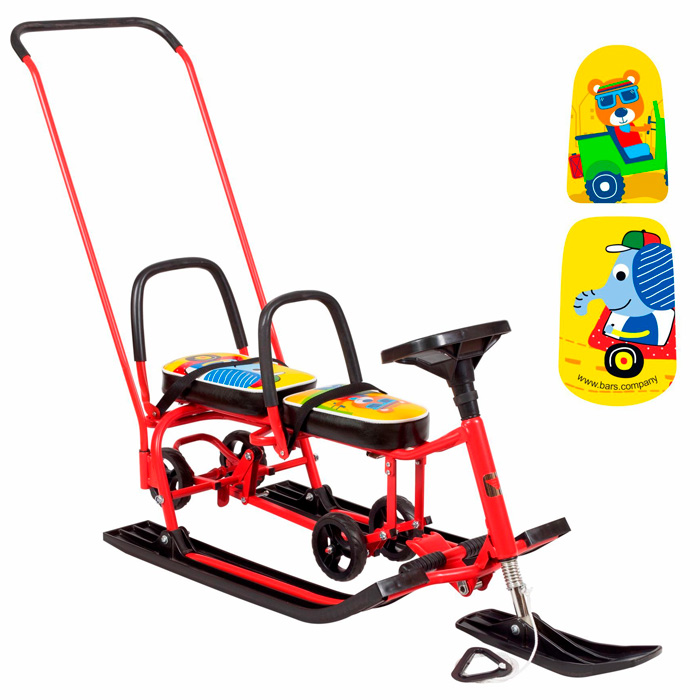 Снегокат 507 высокий SNOWKAT TWINS BABY Wheel для двоих, с 2 склад спинк.П-обр толкат. колёса Слоник