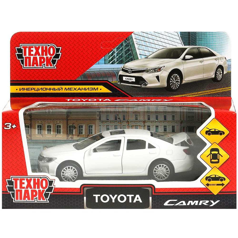 Модель CAMRY-12-WH TOYOTA CAMRY 12 см, двери, багаж, инерц. белый Технопарк в кор.